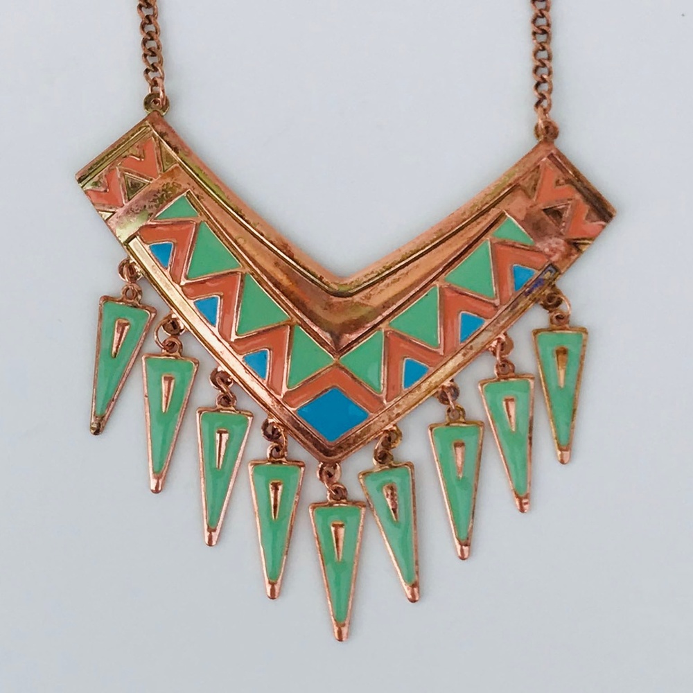 Copper & Colorful Enamel Statement Necklace - image 2